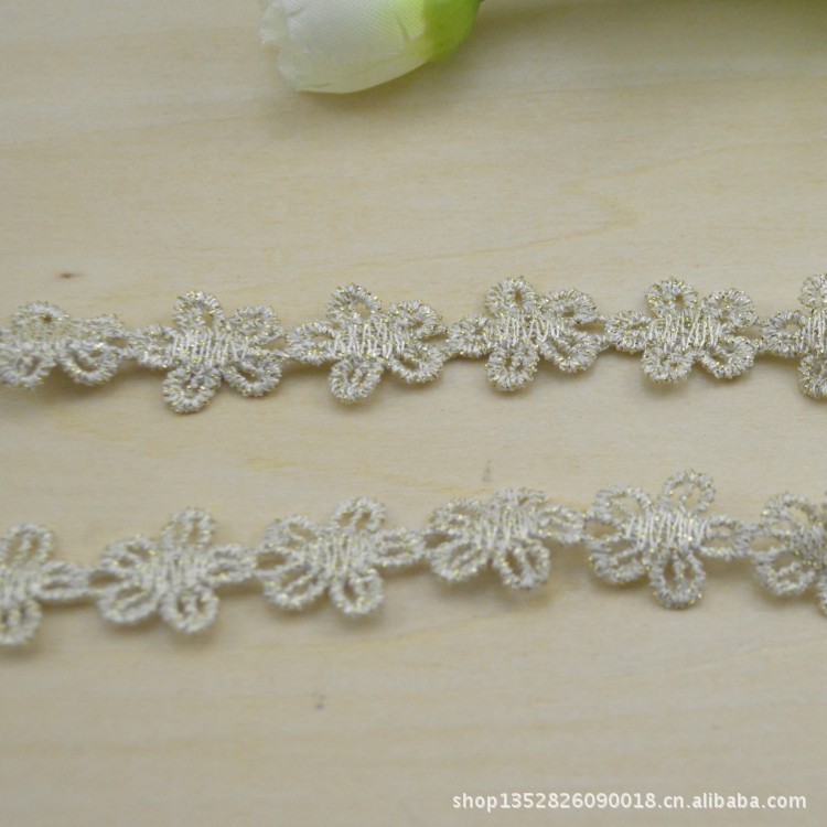 水溶花边 厂家供应 白色花边 金丝花边diy 花边 C055 浅金花