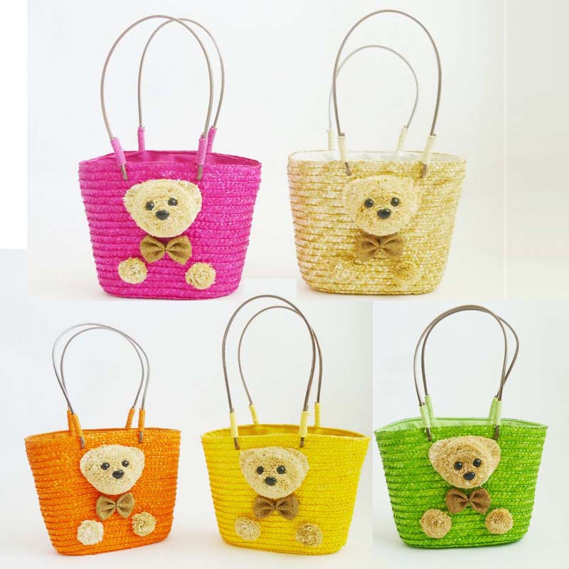 Women's Medium Straw Bear Solid Color Cute Square String Straw Bag display picture 1