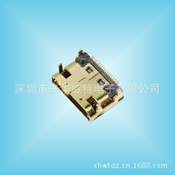 MINI HDMI 19P母座180度针贴片式 镀金 接口4插脚 HDMI JACK