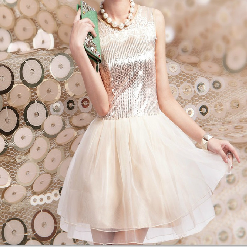 多款大小珠片叠片 网布绣花面料 时尚女装童装连衣裙舞台装布料