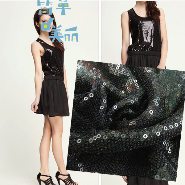 3mm雪纺珠片满版雪纺底绣花面料 亮片绣面料 时装面料 厂家直销