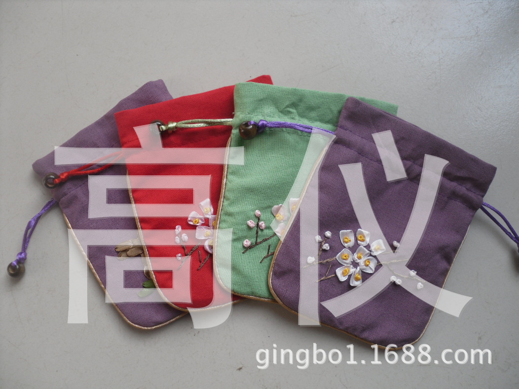 加工定做 手工丝带绣花 麻布袋 首饰袋 包装袋 批发直销