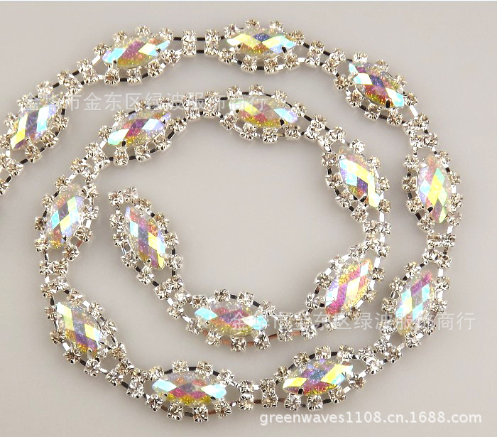 七彩水钻钻链 Glitter powder, silver white metal chain