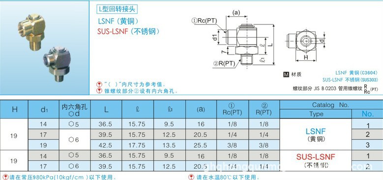 日式接头 日式旋转接头SUS-LSNF(不锈钢)1/8 水咀接头 快速接头