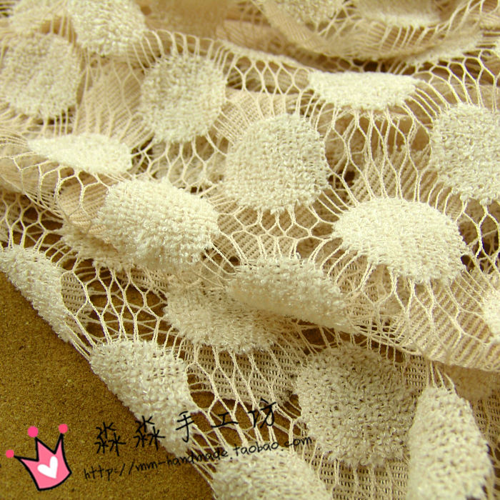 20新款毛织布料 杏色性感钩花植绒圆点无弹蕾丝 秋季背心罩衫面料
