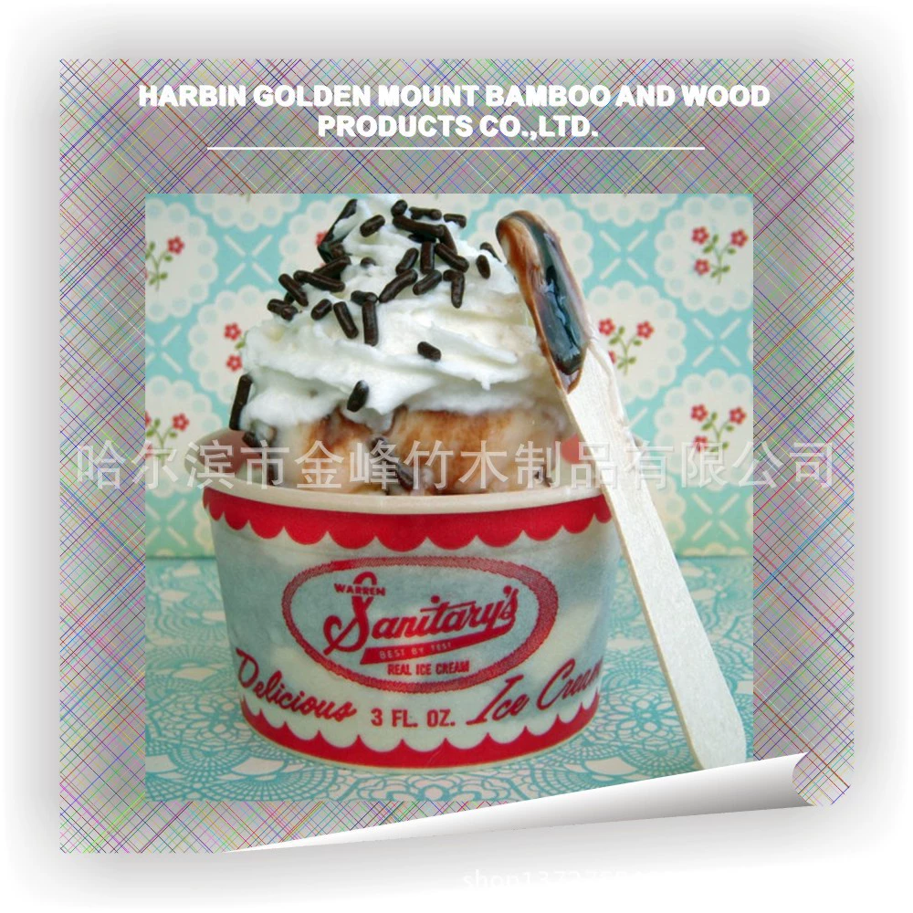 Недорогие продажи деревянных одноразовых ложек для мороженого (лепешек для мороженого). Можно напечатать в одной упаковке.