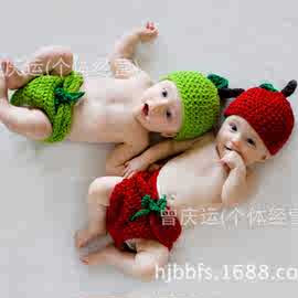 跨境苹果造型宝宝拍照衣服批发 手工针织货源代理 婴儿帽子