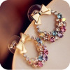 Retro earrings with bow, accessory, Korean style, diamond encrusted, flowered, wholesale