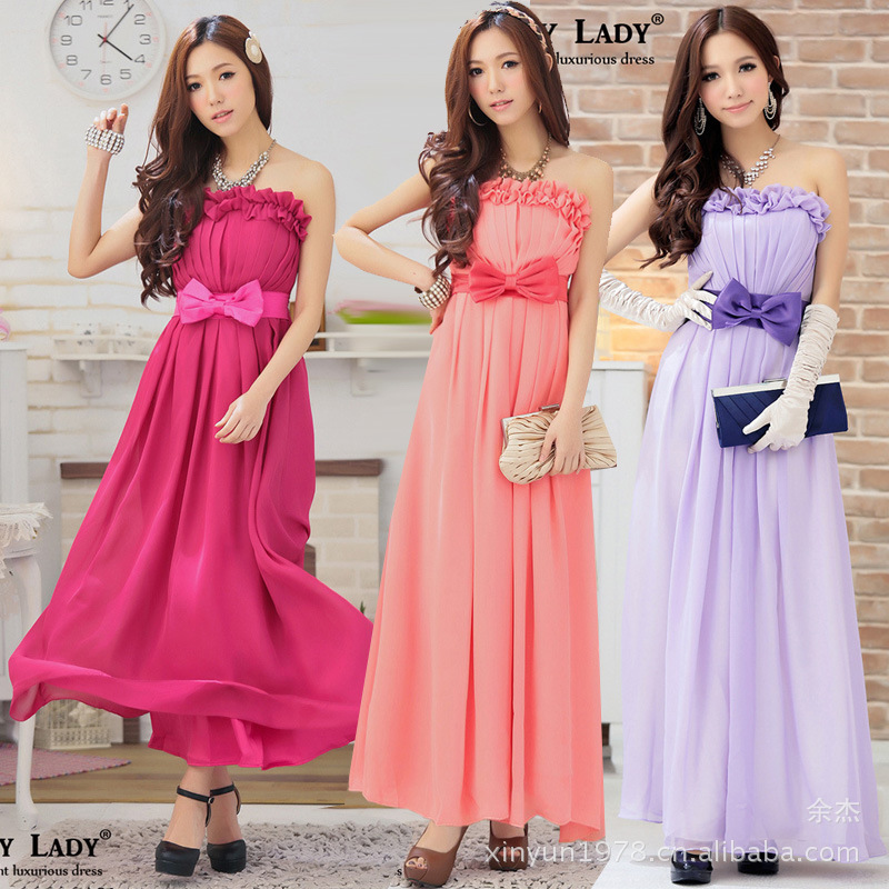 [Special Clearance] High Waist Chest Three-dimensional Bow Elegant Long Party Bridesmaid Dress 2294