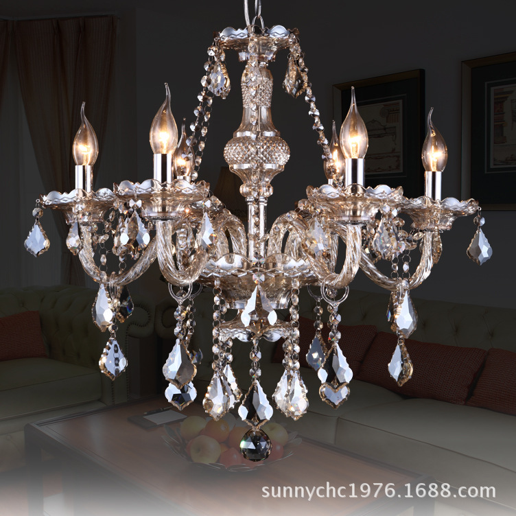 De lujo de alta gama coñac araña de cristal moderna sala de estar comedor dormitorio lámparas europeas habitación de hotel lámpara de ingeniería
