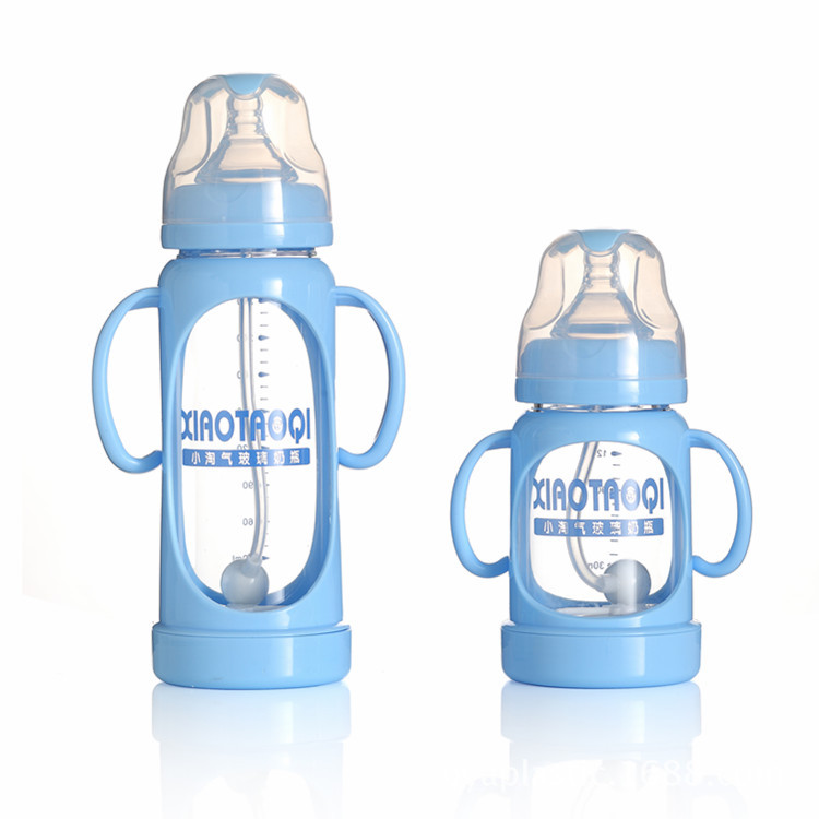 Botella de vidrio traviesa con paja automática anti-flatulencia anti-escaldadura anti-Caída de cristal de diamante botella de vidrio 240ML