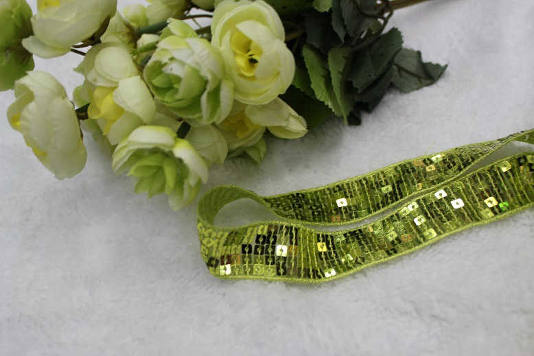 供应亮片花边十一排  优质PET环保珠片花边