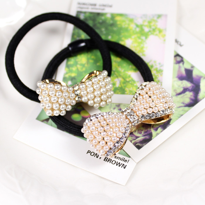 Coréenne Cheveux Accessoires En Gros Perle Diamant Carré Pêche Coeur Corde De Cheveux Bowknot Cheveux Anneau Corde De Cheveux De Fleur Coiffe display picture 4