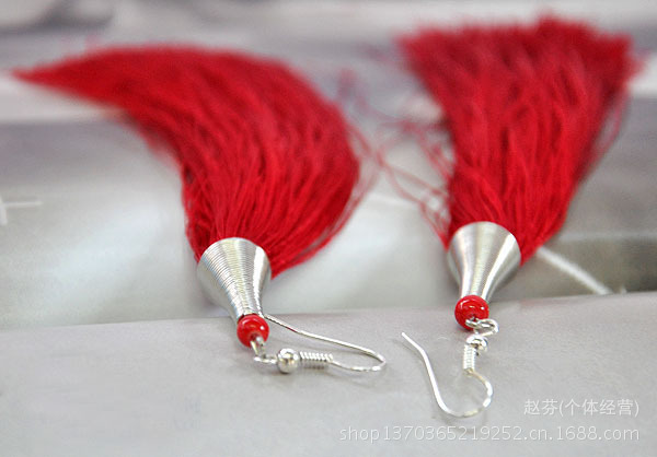 民族彩丝线流苏耳环