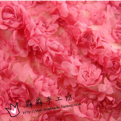 新款新款布料 西瓜红色立体花玫瑰盘花 支持定做婚纱网纱蕾丝面料