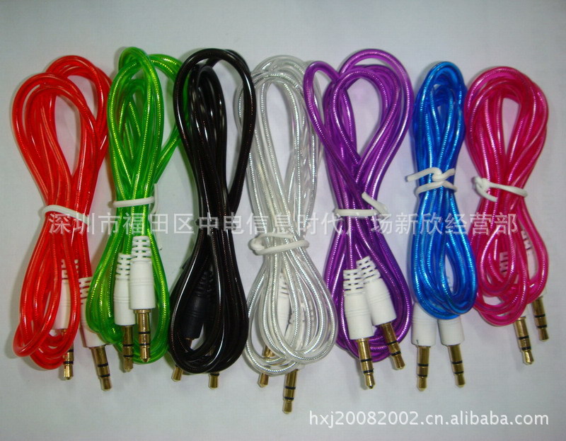 彩色水晶透明音频线 3.5对录线 3.5公对公线 AUX车载线 线长1米