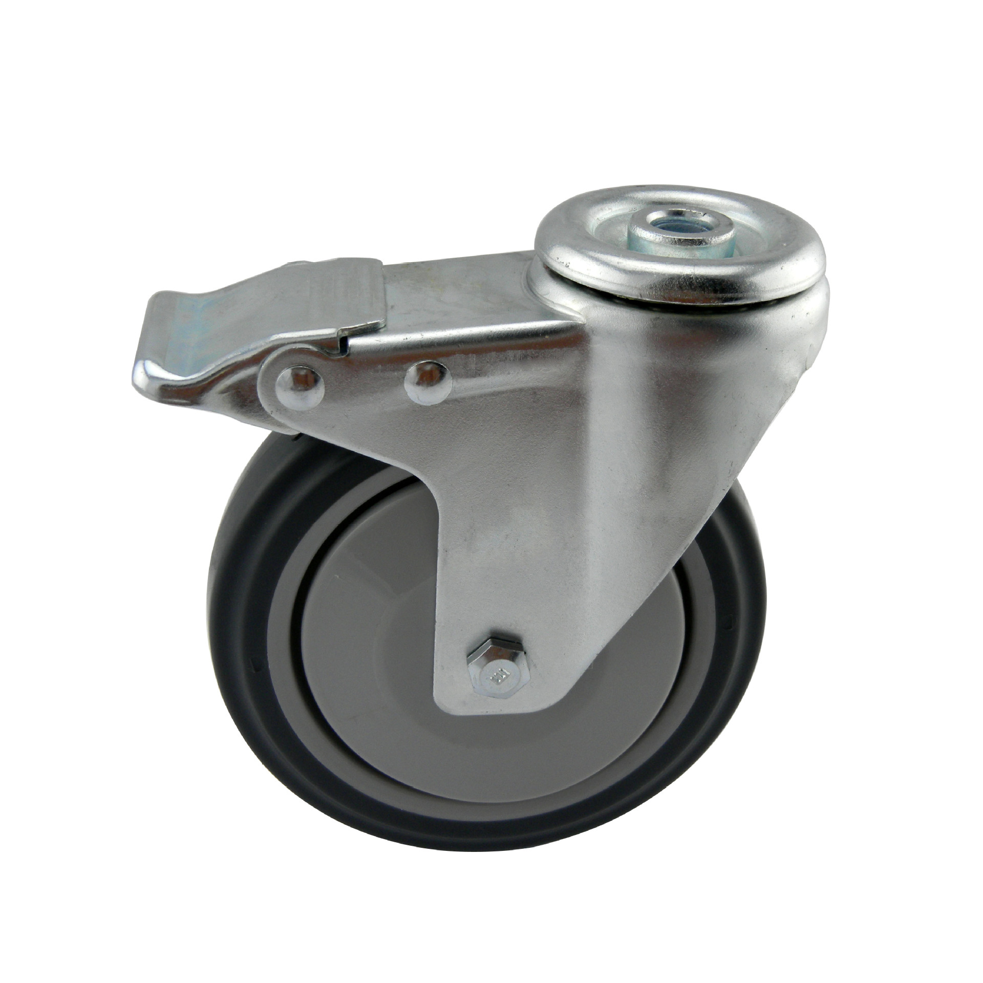  5寸TPR静音轴承超市手推车理货车孔顶带刹万向脚轮 