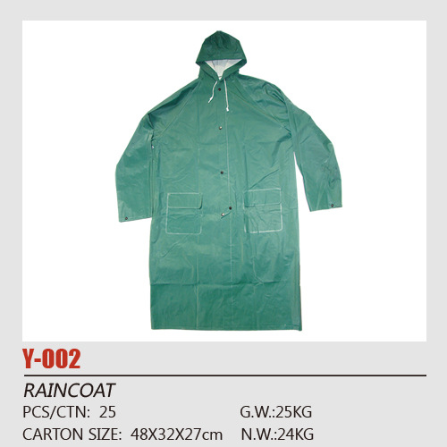 单件带帽PVC绿色雨衣有拉链厂家直销 Y002