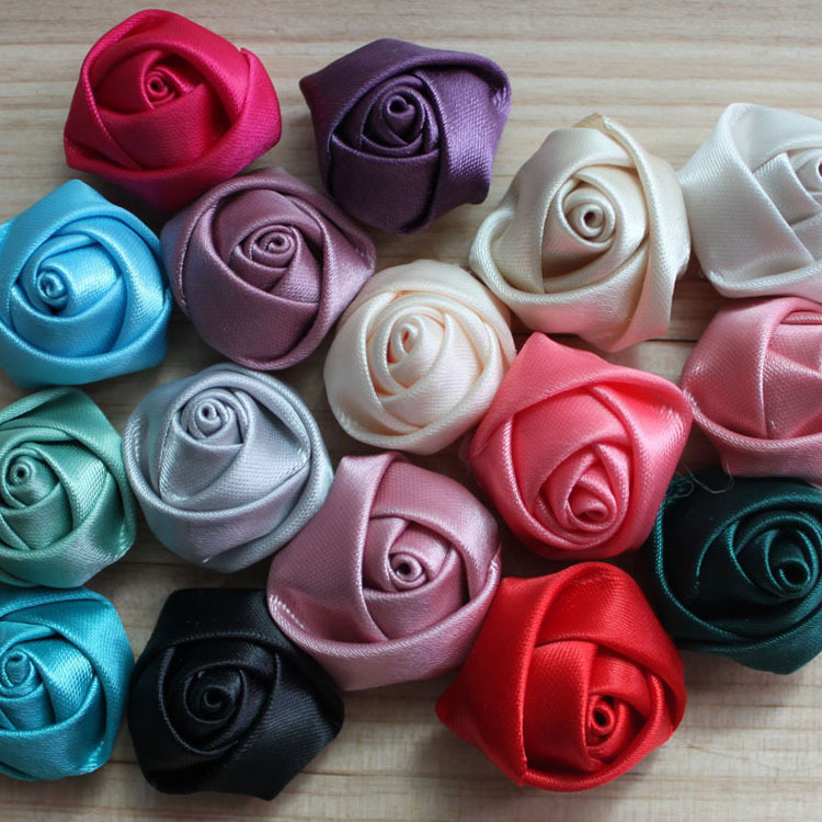 3.5-4cm立体玫瑰花苞 批发布艺手工涤纶织带山茶花婚庆手捧花配件