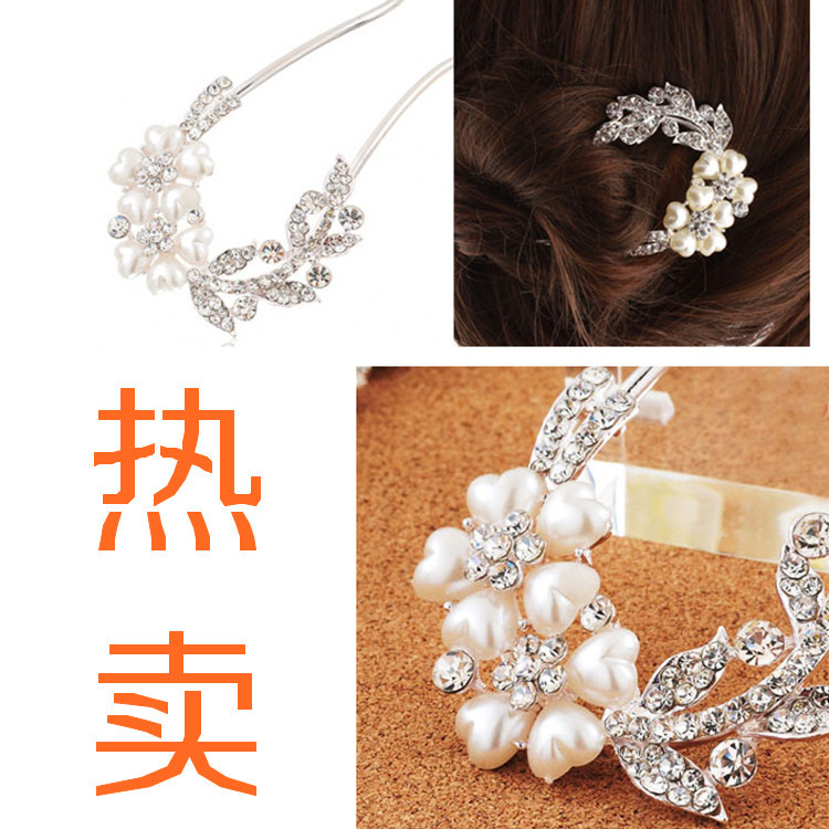 厂家供应珍珠梅花花朵发叉 新娘盘发发簪发钗 精品店货源厂家|ms