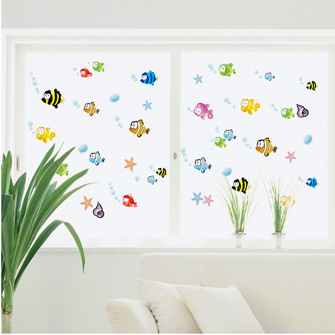 代发 儿童房装饰客厅卧室电视背景墙贴纸 卡通比目鱼 AM804