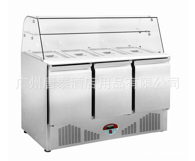 供应不锈钢厨具设备SL1365DR3-GL沙拉台（弧形玻璃）