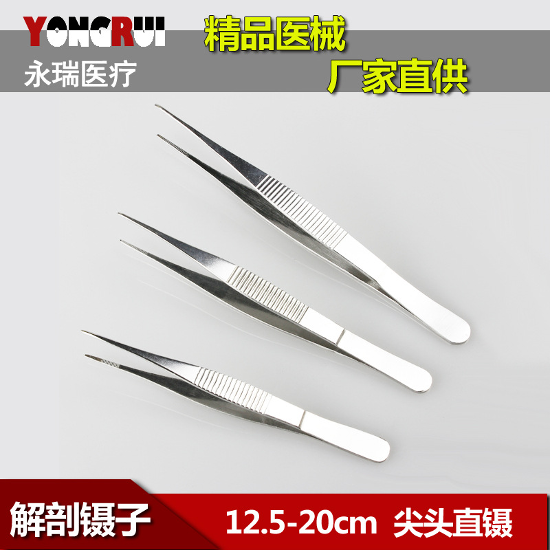 解剖镊子不锈钢镊子工具直细尖头镊子12.5cm-16cm