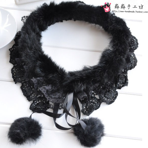 服装DIY辅料韩版复古黑色绒毛蕾丝花边假领花项链领子围脖披肩