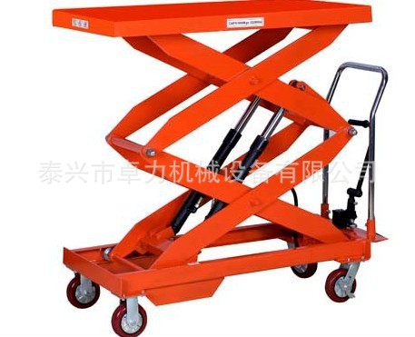 升高1.7米双剪叉分体式油缸手动平台车，液压升降平台车