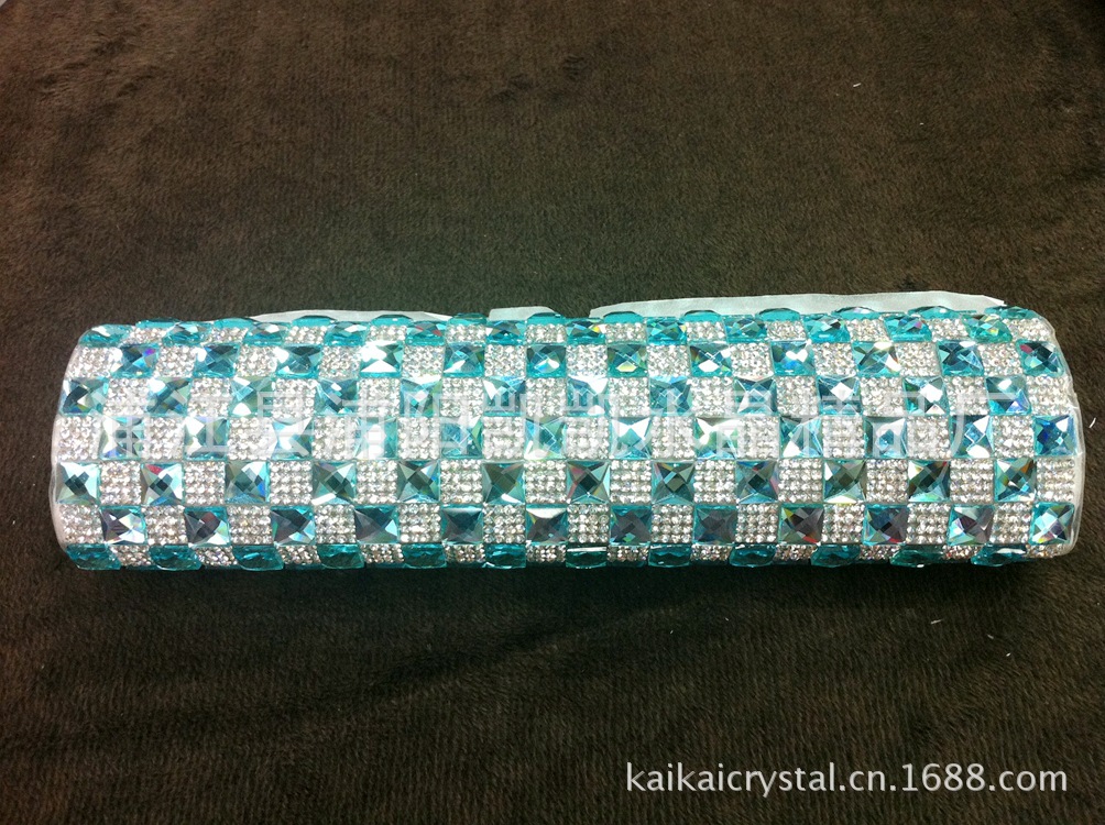 【定做】湖蓝方形玻璃钻网排钻贴钻DIY鞋包服饰带背胶可烫背胶