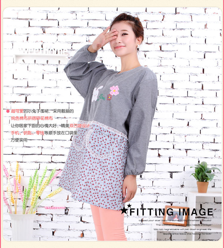 Venta al por mayor Yanchao conejo encaje de manga larga delantal restaurante maternal e infantil tienda ropa de trabajo hogar inversa espalda ropa delantal