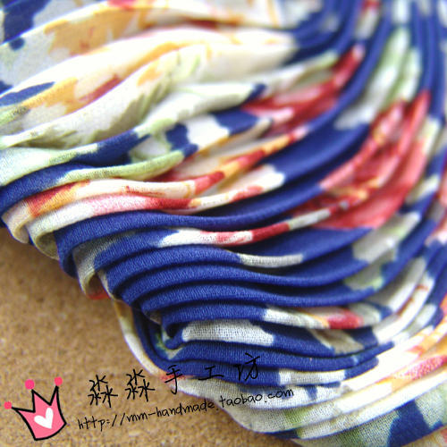 服装纺织布料 宝蓝色底大碎花风琴百褶压皱雪纺 淑女风连身裙面料