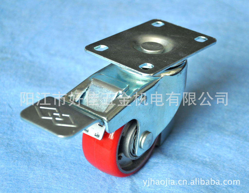 工厂直供75X32mm平板双刹耐高温铝芯橡胶脚轮