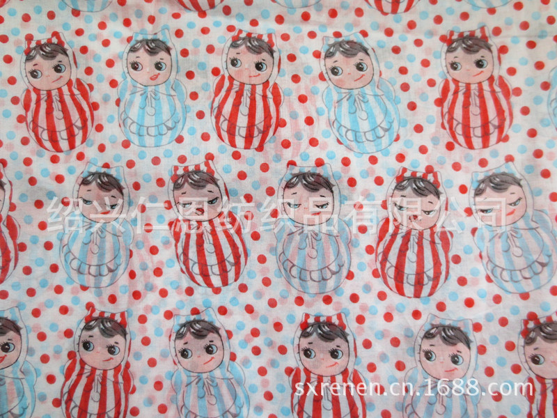 全棉巴厘纱印花 卡通可爱萌娃图案 绍兴柯桥工厂供应 播品牌定做