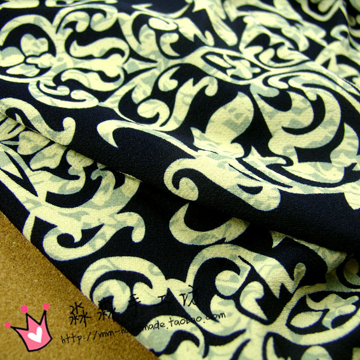 秋冬装布料 弹力深蓝色底杏色大满花针织 打底衫包裙罩衫开衫面料