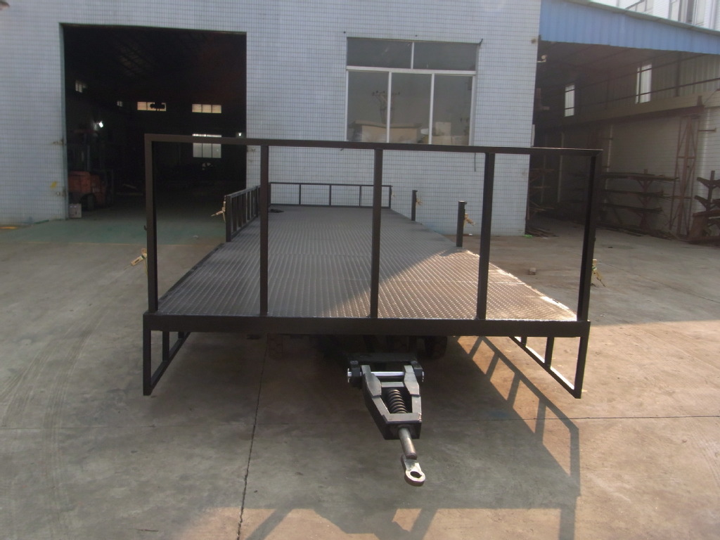 佛山直供8吨带护栏超长平板拖车 叉车牵引平板车