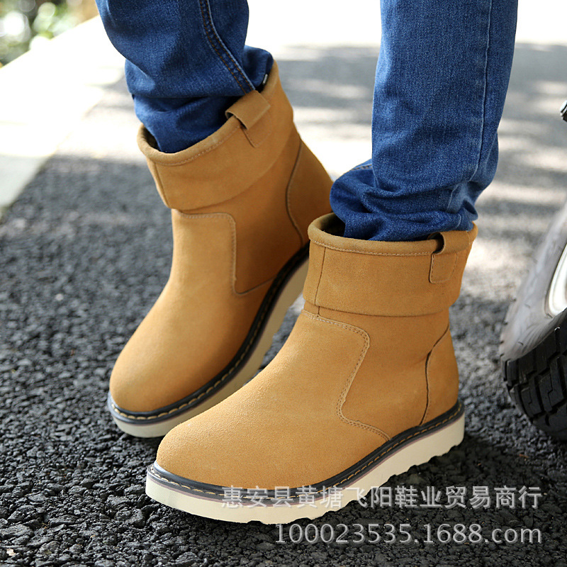 2016男士雪地靴英伦时尚中筒潮流短靴男休闲套脚真皮男靴一件代发|ms