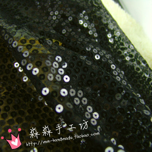 热销闪黑色网眼布亮片珠片服装亮布料舞蹈服婚纱礼服纱亮珠片布料