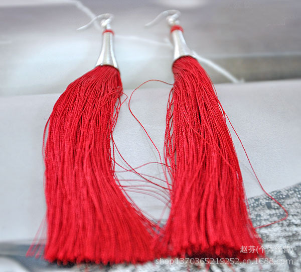 民族彩丝线流苏耳环