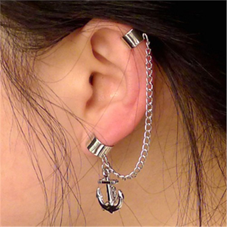 Aretes Largos De Borla Con Clip De Oreja Perforada Con Ancla Pendientes De Pareja Unisex display picture 1