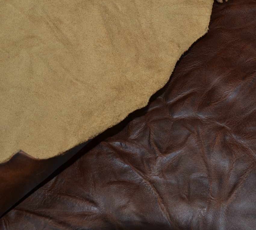 低价供应各种颜色复古手抓纹1.68疯马变色油皮头层牛皮