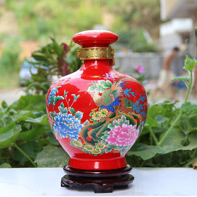 Jingdezhen Ceramic Wine bottle Chinese Red Wine jar 5 pounds yellow Golden pheasant Liquor and Spirits Wine jar