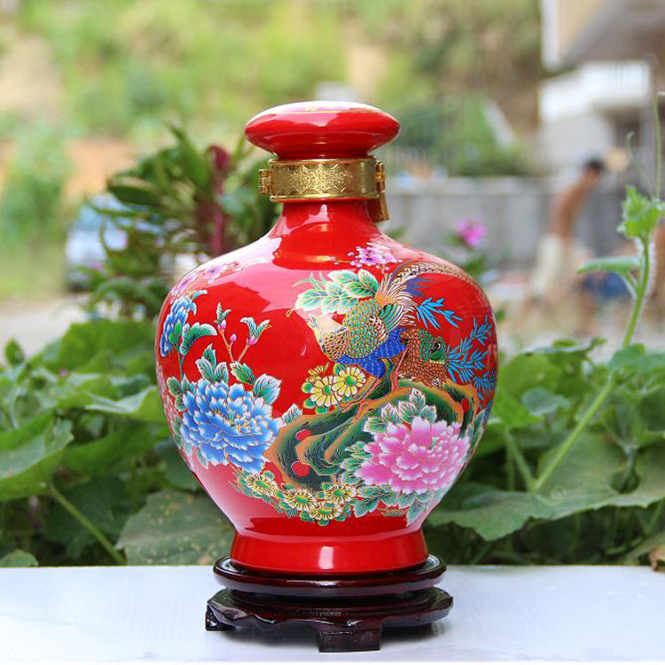Jingdezhen Ceramic Wine bottle Chinese Red Wine jar 5 pounds yellow Golden pheasant Liquor and Spirits Wine jar