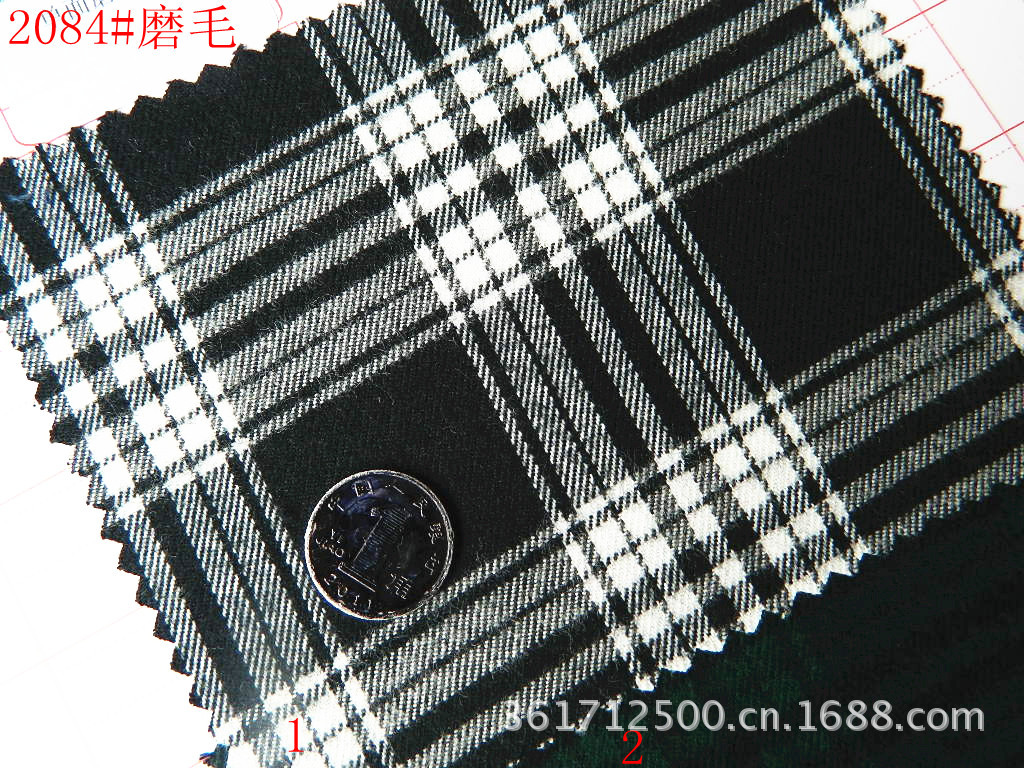 秋冬单面磨毛斜纹格子布批发/男女童装面料现货供应