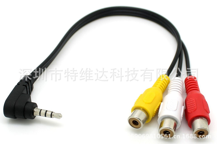 90度AV弯头 3.5公转3莲花母 3.5mm转3rca母音频线