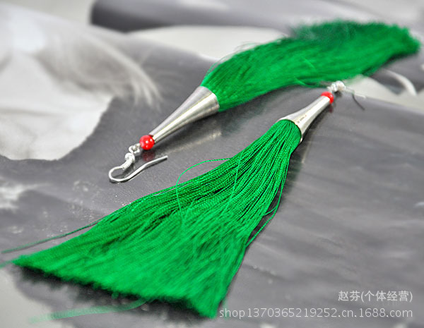 民族彩丝线流苏耳环