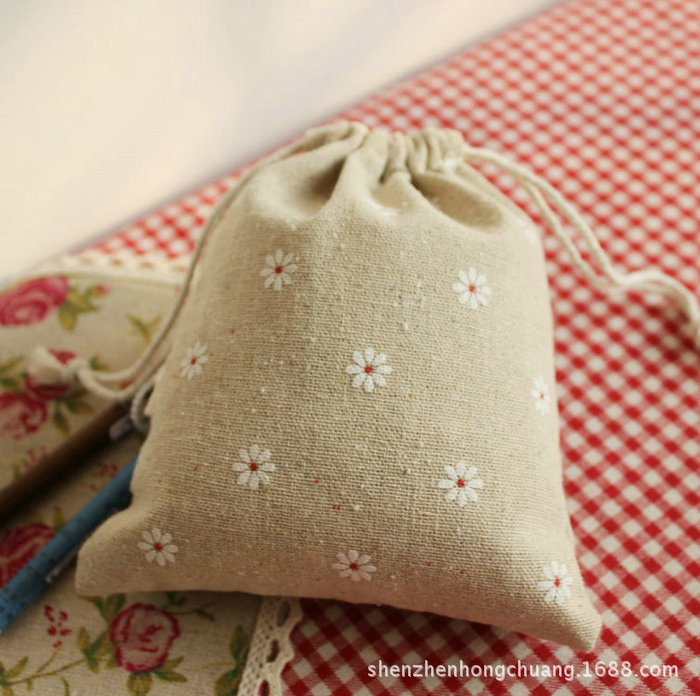 雏花小麻袋 优质麻布袋  加印LOGO印花麻布袋 麻布抽绳袋