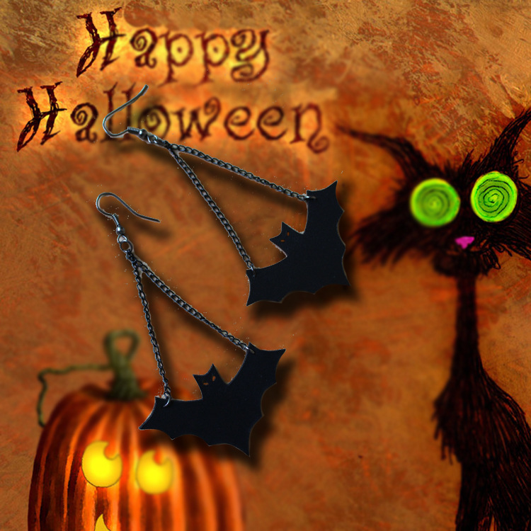 Earrings, Necklace Classification Retro Bat Pu Leather Halloween Women's Earrings Necklace