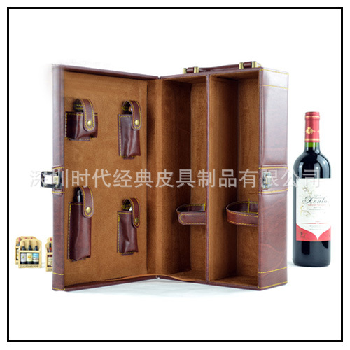 厂家专业生产酒店高档仿皮双支红酒盒 葡萄酒盒PU皮礼品盒加LOGO