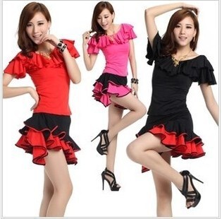 厂家直供 新款广场舞服装 拉丁舞表演服荷叶袖领短袖上衣|ms